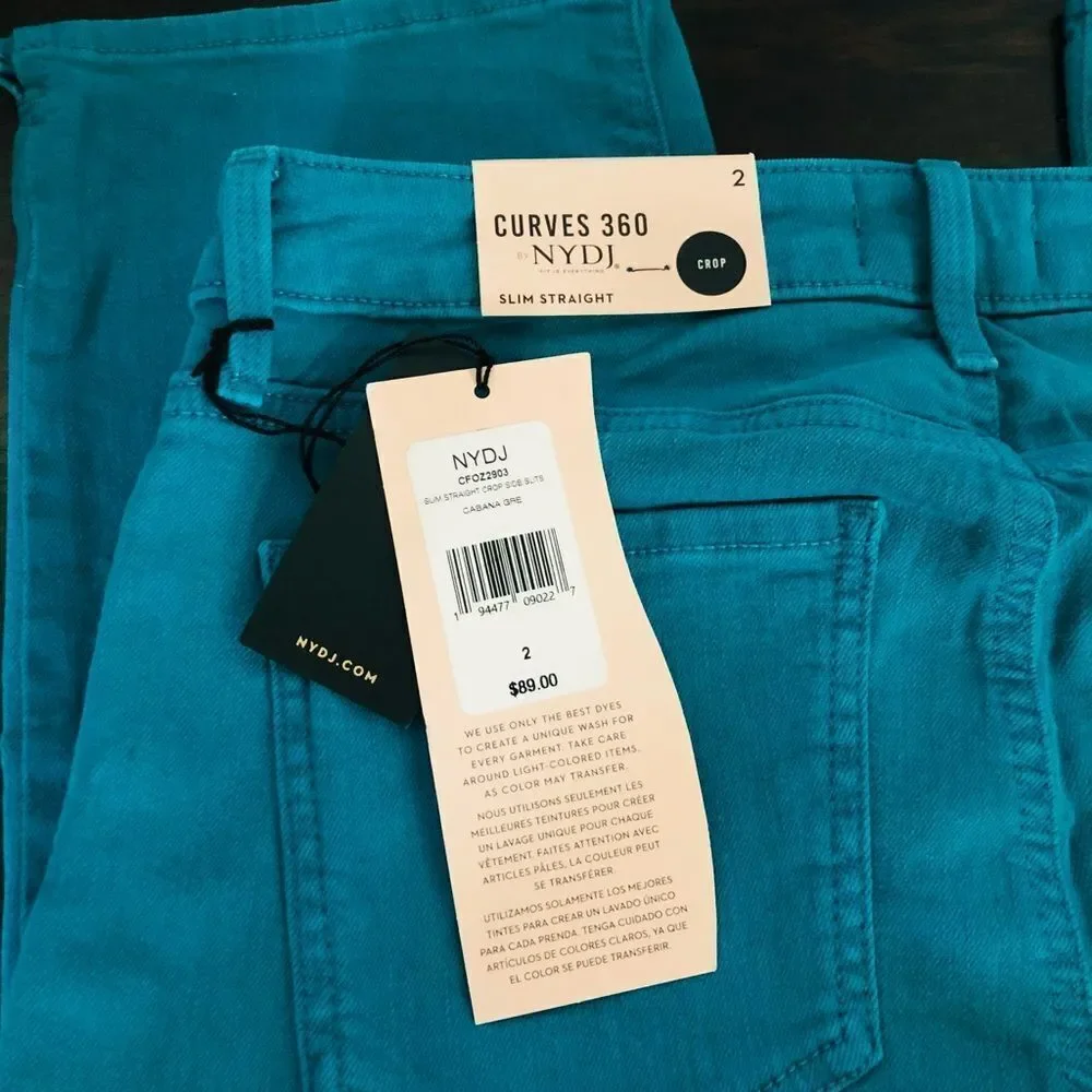 NYDJ Curves 360 Slim Straight Cropped Turquoise Blue Capris Jeans 2